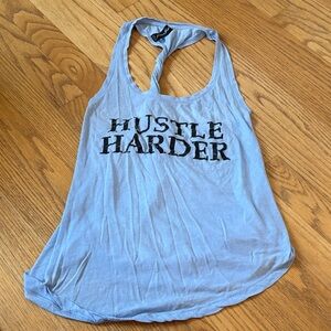 Hustle Harder Light Blue Racerback Tank Top